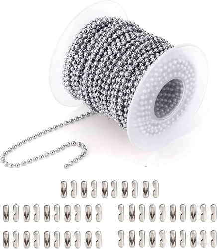 Ball Bead Chain Stainless Steel 36 Feet, Silver Metal #3 Bead Chain with 50Pcs C