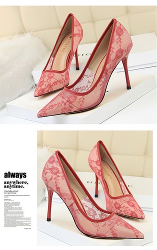 Sexy Women's Shoes, Stiletto High Heels, Shallow Pointed Mesh Hollow Lace Shoes - Picture 15 of 29