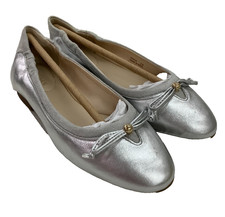 Cole Haan Ballet Flats Womens Size 5 Metallic Silver Keira Slip On Bow NIB