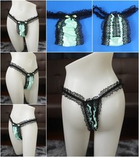  A262 2XL/ElasticW.25-44"VintageStyle Green Satin Thong Bikini Panties Underwear