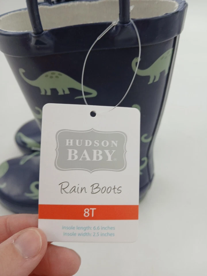 Hudson Baby Rain Boots Kids Size 8T Navy Blue Dinosaur Print Rubber Toddler - Image 3 of 4