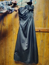 DB Studio David's Bridal Black Pin Dot One Shoulder Ruffle Maxi Dress Sz 4 NWT