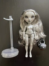 Rainbow High Nicole Steel Shadow High series 1 nude doll with stand and bag