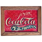 VTG Glass COCA-COLA Sign Wood Frame Red Gold 5¢ Serving at this Fountain Rare