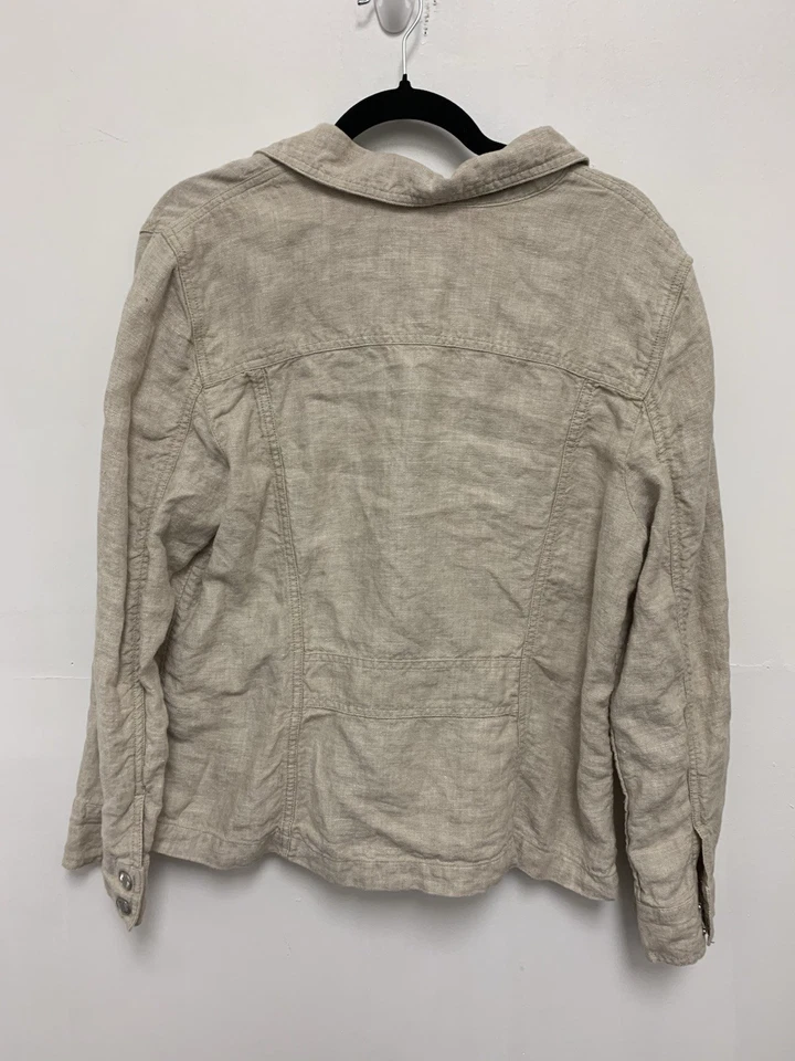 Chaqueta utilitaria de lino Jill para mujer grande beige con botones delanteros informal camisa chaqueta Foto 3 de 4