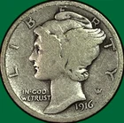 1916-D Mercury Dime Choice Good G+/VG Coin #40445