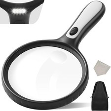 Large Magnifying Glass with Light, 10x 20x Handheld Clear Black