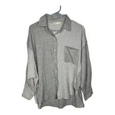 Grade And Gather Top Womens Medium Mixed Striped Button Up Lagenlook Oversized