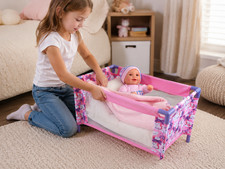 BABESIDE Baby Doll Crib Wooden Rocking Bed for 18 Inch Dolls Foldable White