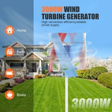 3000W Vertical Axis Wind Turbine Generator DC 12V Controller Home Windmill Kit