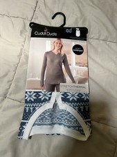 New Cuddl Duds Stretch Thermal Top Blue Snowflake Fair Isle Women s Small Henley