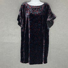 GAP Dress Women's Sz L Flutter Short Sleeve Dark Floral Velvet Whimsigoth
