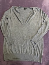 Ann Taylor LOFT Womens Sweater Medium Gray 3/4 Sleeve Cotton V-Neck Pre-owned.