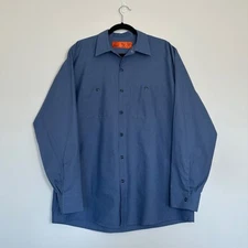 Red Kap Men's Collared Work Shirt Sz L Long Sleeve  Pockets Button Down New