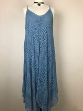 MADE IN ITALY Hanky Hem Dress Blue Full Lace Lagenlook Boho Cottagecore Holiday
