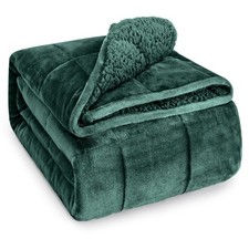 Weighted Blanket 15lbs 60 x 80 Dual Sided Cozy Fuzzy Plush Flannel Green Wemore
