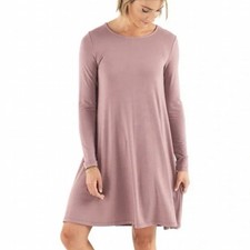 Free Fly Bamboo Journey Dress Medium Mauve Long Sleeve Swing Mini Soft