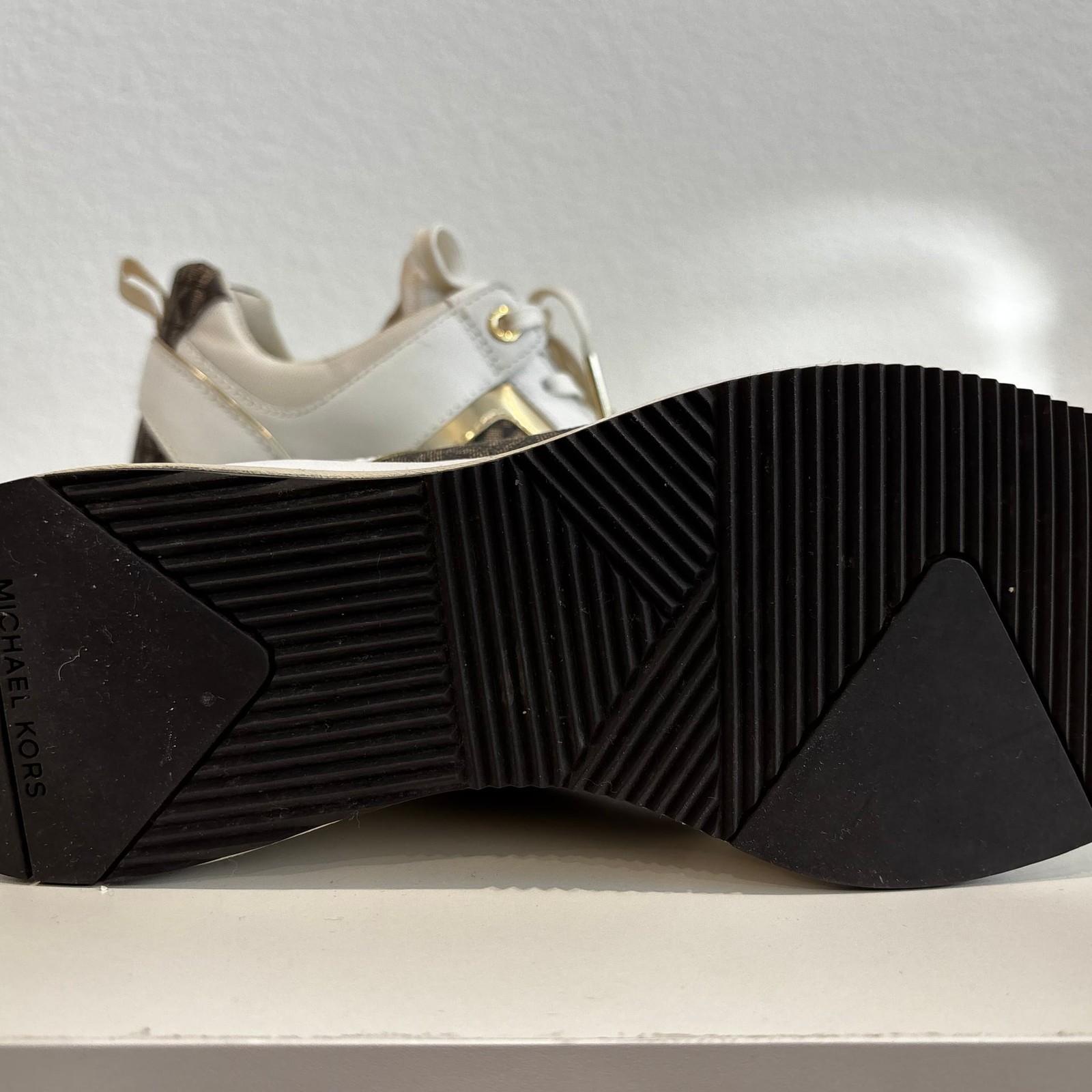 Michael Kors Georgie Trainer Wedge Sneakers in Optic White & Brown Signature Log thumbnail 5