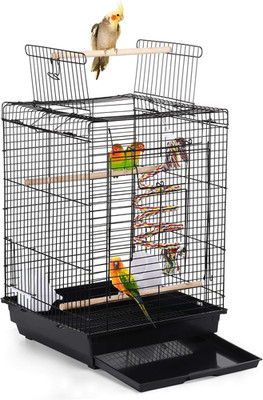 Vogelkäfig oben offen 40,5 x 40,5 x 58,5 cm mit Boingseil schwarz | pulverbeschichtet I