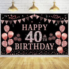 Trgowaul 40Th Birthday Decorations Banner Women, Rose Gold Happy 40Th Bday Decor