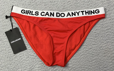 New ZADIG & VOLTAIRE Bikini Bottom Womens Size 6 Red Girls Can Do Anything NWT