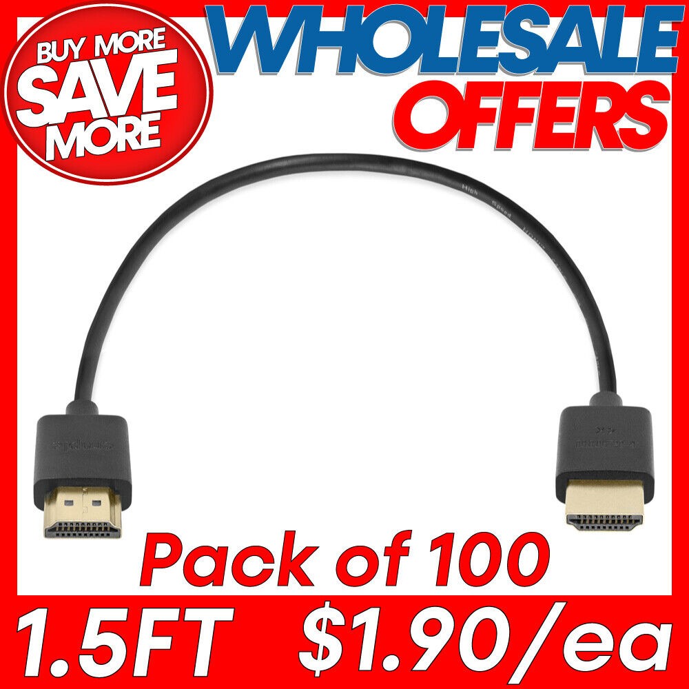 HDMI Cable 100PCS 1.5FT Ultra Slim High-Speed HDMI 2.0 Cord 4K/2K TV PC Monitor-image