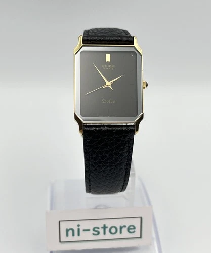 Vintage Seiko Dolce 7731-5220 Quartz Black Dial Gold Watch from Japan - Rank B