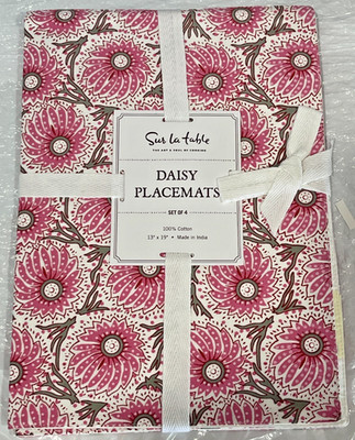 Sur La Table Floral Placemats Set/4 Pink/Green/White 100% Cotton 13x19 NEW NWT