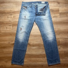 Diesel Waykee Jeans Mens 33x34 Blue Regular Straight Leg Distressed Wash 0831J
