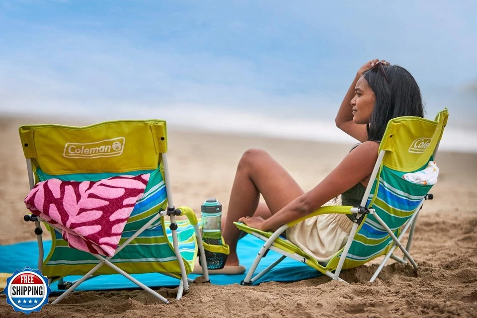 Coleman Utopia Breeze Silla de Playa Ligera con Portavasos, Culo Cómodo Foto 2 de 4