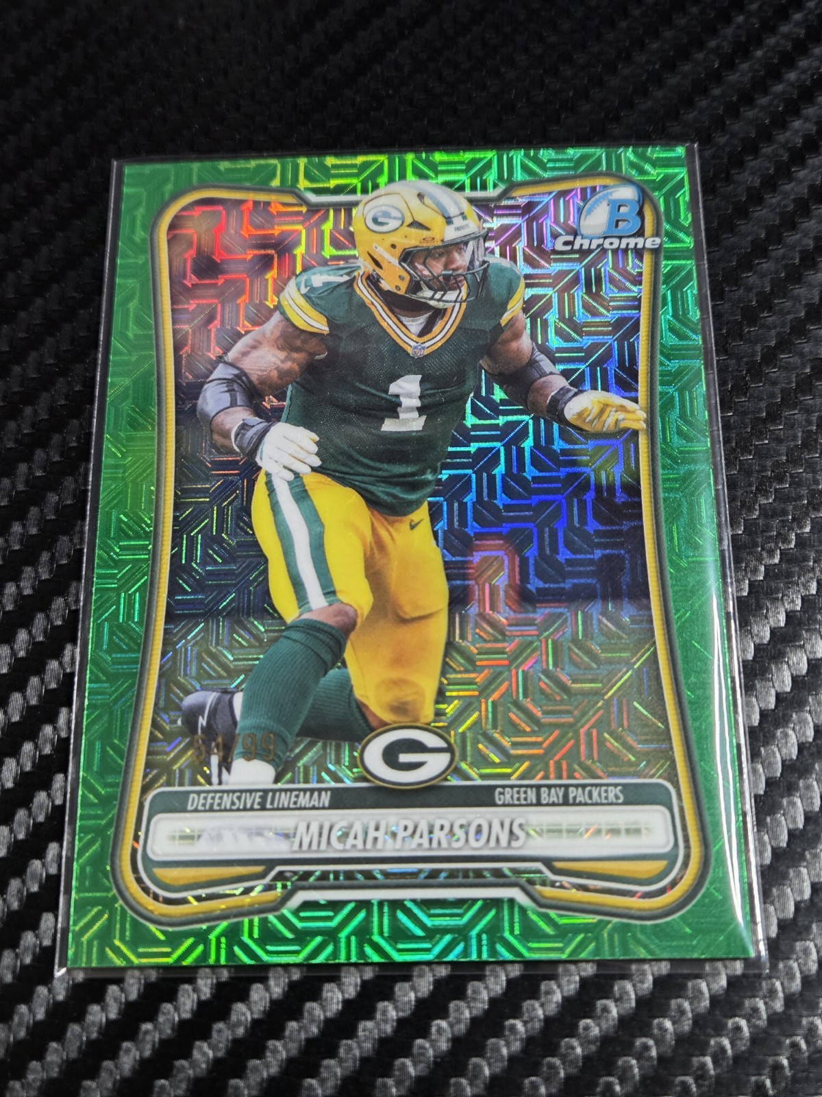 2026 Bowman Micah Parsons BCV-39 Green Mojo Chrome Refractor #'d/99 Colormatch
