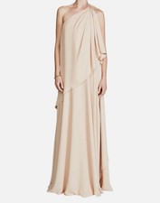 Halston Women's Beige Georgette Draped One-Shoulder Solena Gown Dress Size 12