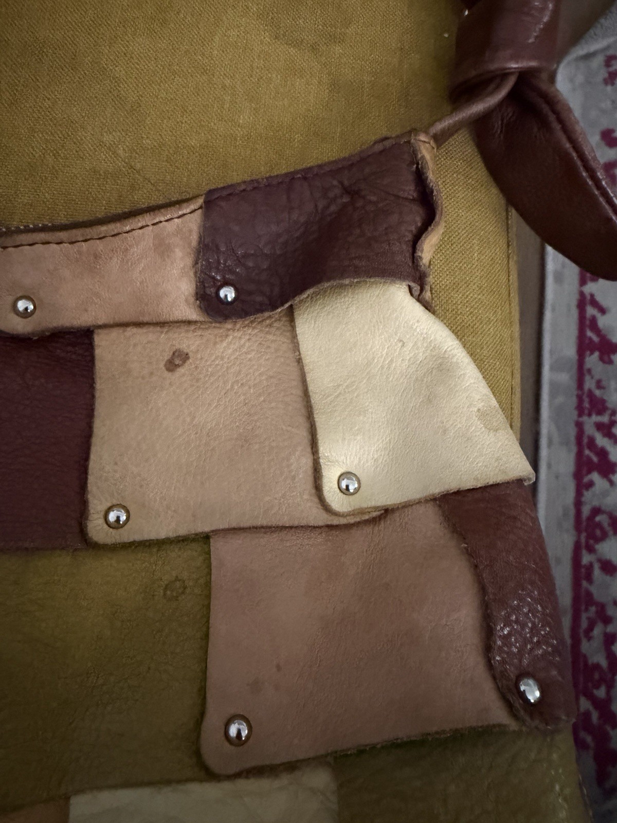 B. Makowsky Patchwork Studded Shoulder Bag Brown … - image 3