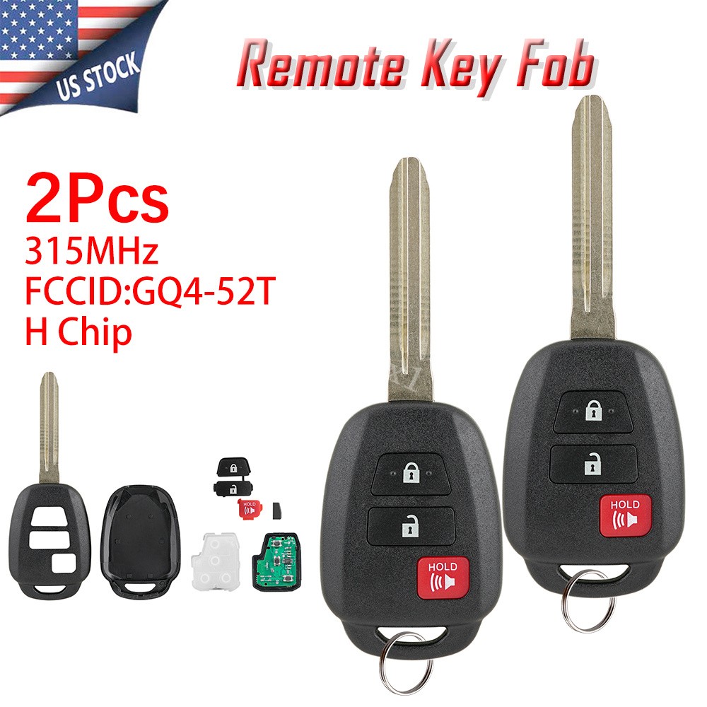 2X 3 Button Remote Key Fob GQ4-52T + H Chip for Toyota Tacoma Sequoia Highlander