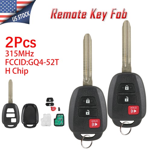 2X 3 Button Remote Key Fob GQ4-52T + H Chip for Toyota Tacoma Sequoia Highlander