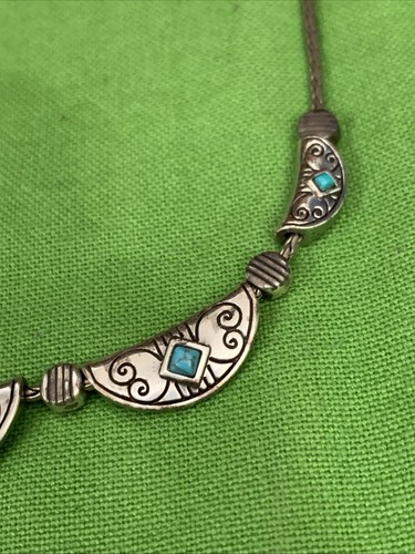 Brighton Primrose Turquoise Necklace Collar rare Silver Plated rope chain Signed - Picture 4 of 9