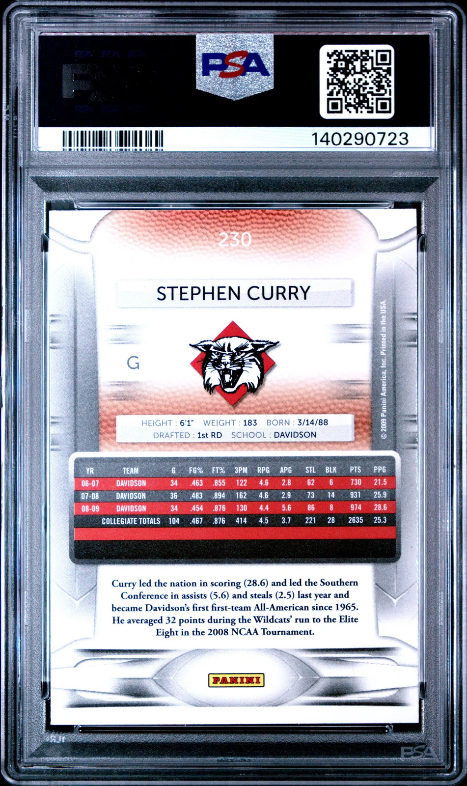 2009 Panini Prestige Stephen Curry #230 PSA 9 view 2