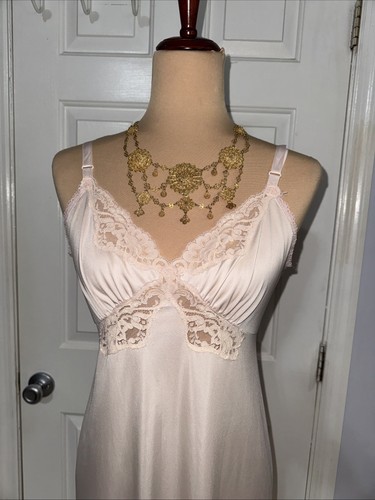 Vintage Shadowline Full Slip Damen Gr. 36 MS hellrosa Spitze Made in USA - Bild 2 von 9