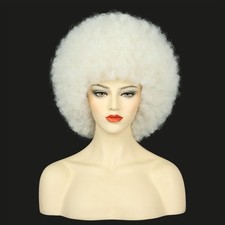 karlery Adult Women Short Curly Platinum Blonde Afro 70s Kinky Disco Wig Heat...