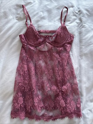 Victorias Secret Very Sexy Sheer Maroon Lace Babydoll Size 34B