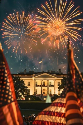 White House Fireworks Celebration - US 250th Anniversary Decor - POSTER 20''x30''