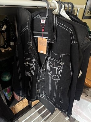 True Religion Jimmy Super T Denim Trucker Jacket M Mens Black