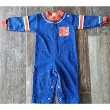 Vintage Healthtex One-Piece Romper 9 Months Blue Orange With Snaps Made in USA