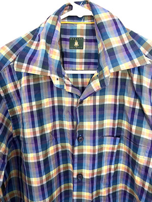 Robert Talbott Shirt Mens Medium Multicolor Plaid Button Down Long Sleeve Casual