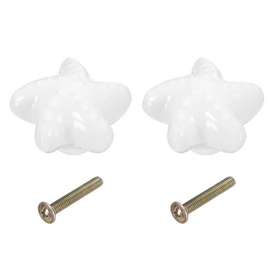2 Pcs Ceramic Knobs, Starfish Decorative Drawer Door Pulls with Screws, White