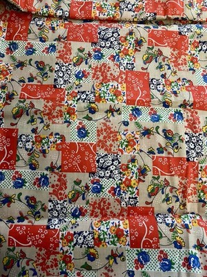 VTG  Faux Feedsack Cheater Patchwork Multicolored Florals & Dots  BTFQ