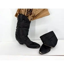 Dingo Leather Slouch Western Boots Black Pointed Toe Boho Chic Women 11