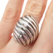 925 Sterling Silver Vintage Mexico Modernist Wavy Ribbed Dome Ring Size 6