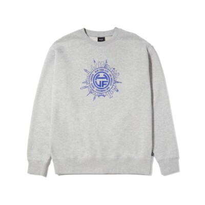 HUF INTERNATIONALLY KNOWN Crew Sweatshirt - Heather Grey - Medium - NWT