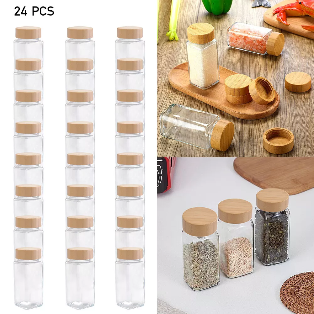 in Stock Glass Spice Jar 120ml Kitchen Household Storage Jar with Bamboo Lid  4oz Square Shaker Bottle with Wooden Lid - China 24PCS Spice Jars with  Labels Set and Glass Spice Jars